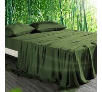 Gezu Drap Housse 140x190 Soie Vert Olive Drap de Lit Tencel Lyocell Bambou Drap Housse Lisse Respirant pour Matelas Épais Hypoallergénique sans Repassage Ourlet Élastique La Peut Atteindre 30cm