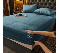 Gezu Drap Housse 180x200+30cm Bleu Drap de Lit en Flanelle de Laine et Velours Corail Housse de Matelas Chaleur Hivernale Hypoallergénique sans Repassage Ourlet Élastique Solide La Peut atteindre30cm