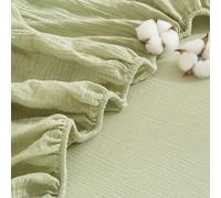 Gezu Drap Housse 200x200 Coton Vert Drap de Lit en Mousseline Drap Housse Gaze de Coton Respirant pour Matelas Épais Hypoallergénique sans Repassage Ourlet Élastique La Peut Atteindre 30cm