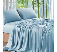 Gezu Drap-housse, en bambou, 160 x 200 cm, bleu, bleu clair, antibactérien, doux, rafraîchissant, pour lit à sommier tapissier, 160 x 200 cm, pour matelas épais jusqu'à 15-30 cm