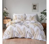 Gezu Housse de Couette 140x200cm Doré Motif Feuilles de Palmier Tropicales Or et Blanc Parure de Lit Botanique Linge de Lit Moderne Doux Respirant avec Fermeture Éclair et 2 Taies d'oreiller 65x65
