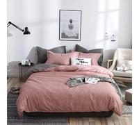 Gezu Housse de Couette 140x200cm Rose Gris Réversible Unie Parure de Lit en Microfibre avec Fermeture Éclair Sets de Housse de Couette 1 Personne avec 1 Taie d'oreiller 65x65cm