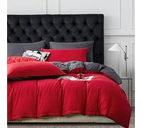 Gezu Housse de Couette 200x200cm Rouge Gris Unie Réversible Parure de Lit 2 Personnes Microfibre avec Fermeture Éclair Sets de Housse de Couette avec 2 Taie d'oreiller 65x65cm