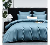 Gezu Housse de Couette 200x200cm Satin de Coton Bleu Pétrole 100% Coton Soie Soyeux Brillant Parure de Lit Coton à Fibres Longues Linge de Lit avec Fermeture Éclair et 2 Taies d'oreiller 65x65cm