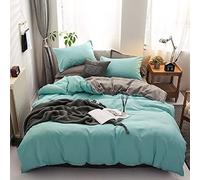 Gezu Housse de Couette 220x240cm Bleu Clair Gris Unie Réversible Parure de Lit Microfibre avec 2 Taie d'oreiller 65x65cm avec Fermeture Éclair Sets de Housse de Couette 2 Personnes Adulte