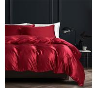 Gezu Housse de Couette 220x240cm Satin Rouge Bordeaux Unie Parure de Lit Soie Lisse Soyeux Brillant Doux Sets de Housse de Couette 2 Personnes avec 2 Taies d'oreiller 65x65cm avec Fermeture Éclair