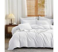 Gezu Housse de Couette 240x260cm Blanc 100% Lin Coton Mélangé Parure de Lit 2 Personnes Naturel Lin Coton Doux Respirant Linge de Lit avec Fermeture Éclair avec 2Taies d'oreiller 65x65