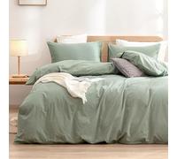 Gezu Housse de Couette 240x260cm Coton Verte Sauge Parure de Lit 240x260 Coton Certifié Oeko-TEX Linge de Lit Respirant Housse Couette Vert avec Fermeture Éclair et 2 Taie d'oreiller 65x65