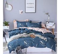 Gezu Housse de Couette 240x260cm Fleurie Bleue Rose Fleurs Parure de Lit avec 2 Taie d'oreiller 65x65cm avec Fermeture Éclair Microfibre Sets de Housse de Couette 2 Personnes