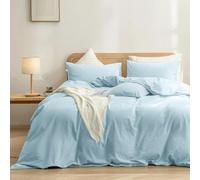 Gezu Housse de Couette Coton 140x200 Bleu Clair Adulte Ado Uni 1 Personne Parure de Lit Unie en Coton Housse Couette 140x200 Linge de Lit avec Fermeture éclair et 65x65cm Taies d'oreille