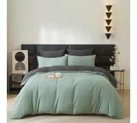 Gezu Housse de Couette Coton 140x200cm Vert Sauge - Parure de Lit Adulte 1 Personne - Naturel - Doux et Respirant - Linge de Lit avec Fermeture Éclair - 2 Taies d'oreiller 65x65