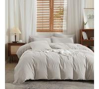 Gezu Housse de Couette Coton 240x260cm Gris Clair 100% Lin Coton Mélangé Parure de Lit 2 Personnes Naturel Lin Doux Respirant Linge de Lit avec Fermeture Éclair avec 2Taies d'oreiller 65x65