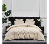 Gezu Housse de Couette Coton240x260cm Satin de Coton Beige Soie Soyeux Brillant Parure de Lit Coton à Fibres Longues Linge de Lit avec Fermeture Éclair et 2 Taies d'oreiller 65x65cm