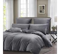 Gezu Housse de Couette Flanelle 220x240cm Gris Hiver Parure de Lit Velours Double Face Épaissir Moelleuse et Chaude Literie 2 Personnes avec 2 Taies d'oreiller 65x65cm avec Fermeture Éclair