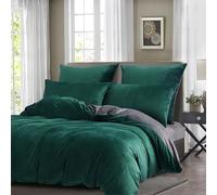 Gezu Housse de Couette Hiver 140x200cm Vert et Gris Flanelle Velours Double Face Épaissie Chaude Parure de Lit Adulte Literie 1 Personne avec 1 Taies d'oreiller 65x65cm avec Fermeture Éclair