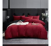 Gezu Housse de Couette Hiver 140x200cm Vin Rouge Noir Flanelle Velours Double Face Épaissie Chaude Parure de Lit Adulte Literie 1 Personne avec 1 Taies d'oreiller 65x65cm avec Fermeture Éclair