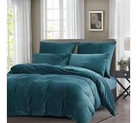Gezu Housse de Couette Hiver 200x200cm Bleu Flanelle Velours Double Face Épaissie Chaude Parure de Lit Adulte Literie 2 Personnes avec 2 Taies d'oreiller 65x65cm avec Fermeture Éclair