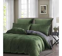 Gezu Housse de Couette Hiver 200x200cm Vert et Gris Flanelle Velours Double Face Épaissie Chaude Parure de Lit Adulte Literie 2 Personnes avec 2 Taies d'oreiller 65x65cm avec Fermeture Éclair