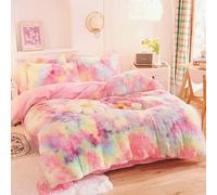 Gezu Housse de Couette Hiver Peluche 220x240 Arc en Ciel Dégradé Flanelle Parure de lit 2 Personnes Sets de Housse de Couette Chaude Linge de Lit Luxe avec 2 Taies d'oreiller 65x65 et Fermeture Éclair