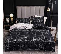 Gezu Housse de Couette Marbre 200x200cm Noir et Blanc Gris Réversible Parure de Lit Microfibre avec Fermeture Éclair Sets de Housse de Couette 2 Personnes avec 2 Taie d'oreiller 65x65cm