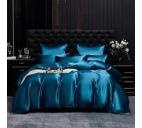 Gezu Housse de Couette Satin 220x240cm Bleu foncé Parure de Lit Satin Lisse Soyeux Brillant Doux Sets de Housse de Couette 2 Personnes Linge de Lit avec 2 Taies d'oreiller 65x65 avec Fermeture Éclair