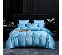 Gezu Housse de Couette Satin 240x260 Bleu Clair Parure de Lit Adulte Satin Lisse Soyeux Brillant Sets de Housse de Couette 2 Personnes Linge de Lit avec 2 Taies d'oreiller 65x65 avec Fermeture Éclair