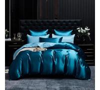 Gezu Housse de Couette Satin 240x260cm Bleu Clair Bleu Parure de Lit Satin Lisse Soyeux Brillant Sets de Housse de Couette 2 Personnes Linge de Lit avec 2 Taies d'oreiller 65x65 avec Fermeture Éclair