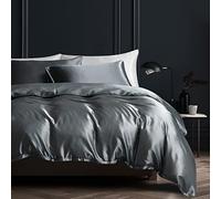 Gezu Housse de Couette Satin Gris Foncé 220x240cm Unie Lisse Soyeux Brillant Doux Soie Parure de Lit avec Fermeture Éclair Sets de Housse de Couette 2 Personnes avec 2 Taies d'oreiller 65x65cm