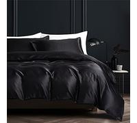 Gezu Housse de Couette Satin Noir 140x200cm Unie Lisse Soyeux Brillant Doux Soie Parure de Lit avec Fermeture Éclair Sets de Housse de Couette 1 Personne avec 1 Taie d'oreiller 65x65cm