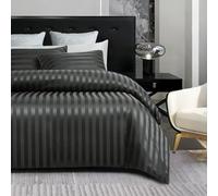 Gezu Housse de Couette Satin140x200cm Gris Anthracite Parure de Lit 140x200 Satin Rayé Lisse Soyeux Brillant Microfibre Sets de Housse de Couette 1 Personne avec 1 Taie d'oreiller et Fermeture Éclair