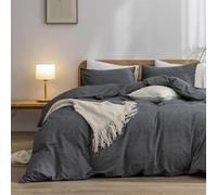 Gezu Housses de Couettes Gris 200x200cm Coton Sets de Couleur Unie Parure de Lit Adulte 2 Personnes Housse de Couettes Linge de Lit avec 2 Taies d'oreiller 65x65cm Fermeture Éclair