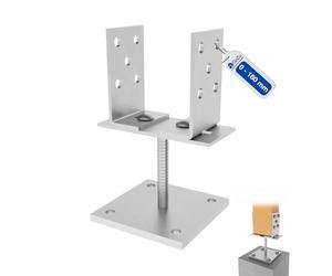 GeZu Impex Pied De Poteau En U Réglable 100x100mm Zinc Électroplaqué Support De Poteau en U à Visser 0-160 mm Largeur Équerres Métalliques Réglables Type U Boulon d’Ancrage Base de Poteau