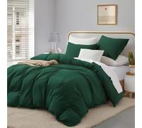 Gezu Parure de lit 220 x 240 cm en coton vert 3 pièces Ensemble de literie double en lin couleur vert foncé avec housse de couette et taies d'oreiller 80 x 80 cm à fermeture éclair au toucher doux en