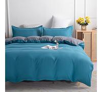 Gezu Parure de Lit 240x260cm Bleu Canard Gris Sets de Housse de Couette 2 Personnes Microfibre Unie Réversible avec 2 Taie d'oreiller 65x65cm avec Fermeture Éclair