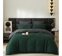 Gezu Parure de lit 3 pièces en coton 220 x 200 cm - Vert foncé et gris - Uni - Esthétique - Lit double - En coton doux - Housse de couette 200 x 220 cm et 2 taies d'oreiller 80 x 80 cm avec fermeture