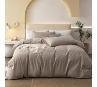 Gezu Parure de lit 3 pièces en coton avec housse de couette de 200 x 220 cm et taies d'oreiller de 80 x 80 cm, avec fermeture éclair, marron, kaki, taupe, beige, lin uni