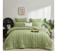 Gezu Seersucker Housse de Couette 220x240cm Vert Gaufré Carreaux Structuré Parure de lit 220x240 Adulte 2 Personnes Adulte Set de Housse Couette en Doux Microfibre avec 2 Taie d'oreiller 65x65