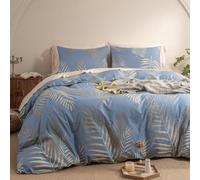 Gezu Set Housse de Couette 220x240cm Doré Motif Feuilles Tropicales Dorées Botanique Parure de Lit 2 Personnes Doux Microfibre Linge de Lit avec Fermeture Éclair et 2xTaies d'oreiller 65x65, Or Bleu