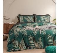 Gezu Set Housse de Couette 220x240cm Doré Motif Feuilles Tropicales Dorées Botanique Parure de Lit 2 Personnes Doux Microfibre Linge de Lit avec Fermeture Éclair et 2xTaies d'oreiller 65x65, Or Vert