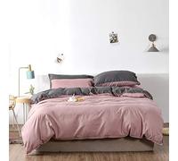 Gezu Sets de Housse de Couette 220x240cm Rose Gris Unie Réversible Parure de Lit en Microfibre avec Fermeture Éclair 2 Personnes avec 2 Taie d'oreiller 65x65cm