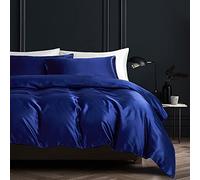 Gezu Sets de Housse de Couette 220x240cm Satin Bleu Unie Parure de Lit 2 Personnes Soie Lisse Soyeux Brillant Doux avec 2 Taies d'oreiller 65x65cm avec Fermeture Éclair