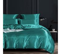 Gezu Sets de Housse de Couette 220x240cm Satin Vert Emeraude Unie Parure de Lit 2 Personnes Soie Lisse Soyeux Brillant Doux avec 2 Taies d'oreiller 65x65cm avec Fermeture Éclair