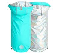 GF Pet Manteau de Pluie réversible pour Chien, Coupe élastique, imperméable à Capuche - Aqua Fluo et irisé - Taille L