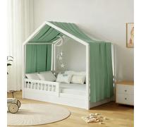 GFCC Ciel de Lit Cabane Ensemble de Décoration 1 Pièces 135 x 360 cm Vert | Rideaux Lit Cabane Enfant Baldaquin Ciel en Tissu de Maison Chambre pour Fille Garçon