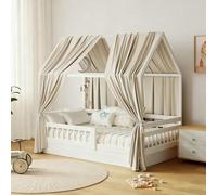 GFCC Ciel de Lit Cabane Ensemble de Décoration 2 Pièces 62 x 270 cm Camel | Rideaux Lit Cabane Enfant Baldaquin Ciel en Tissu de Maison Chambre pour Fille Garçon