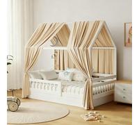 GFCC Ciel de Lit Cabane Ensemble de Décoration avec 2 Pièces Rideaux Lit Cabane Enfant Baldaquin Ciel en Tissu de Maison Chambre pour Fille Garçon,125 x 350 cm Beige