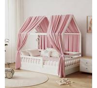 GFCC Ciel de Lit Cabane Ensemble de Décoration avec 2 Pièces Rideaux Lit Cabane Enfant Baldaquin Ciel en Tissu de Maison Chambre pour Fille Garçon,125 x 350 cm Rose