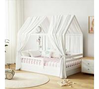 GFCC Ciel de Lit Cabane Ensemble de Décoration avec 2 Pièces Rideaux Lit Cabane Enfant Baldaquin Ciel en Tissu de Maison Chambre pour Fille Garçon,62 x 270 cm Blanc