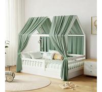 GFCC Ciel de Lit Cabane Ensemble de Décoration avec 2 Pièces Rideaux Lit Cabane Enfant Baldaquin Ciel en Tissu de Maison Chambre pour Fille Garçon,125 x 350 cm Vert