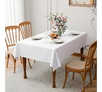 GFCC Nappe Rectangulaire Blanche 140x240 cm, Nappe en Élégante et Moderne, Lavable et Réutilisable en Polyester pour Salle à Manger, Jardin, Mariage, Fête, Noël et Anniversaire